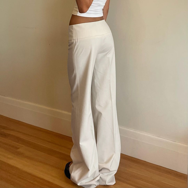 Off-White Wide-Leg Casual Pants for Women, Unique Button Design, Loose Fit, Slimming Long Trousers, Versatile Everyday Style Off-White Wide-Leg Casual Pants for Women, Unique Button Design, Loose Fit, Slimming Long Trousers, Versatile Everyday Style
