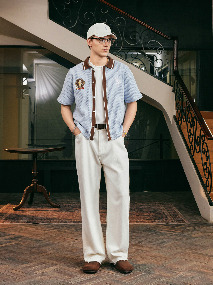 Old Money Style Color Block Short Sleeve Shirt - Soft Woven Fabric with Hollow Out Detail for Vacation, Y2K Inspired Fashion Old Money Style Color Block Short Sleeve Shirt - Soft Woven Fabric with Hollow Out Detail for Vacation, Y2K Inspired Fashion