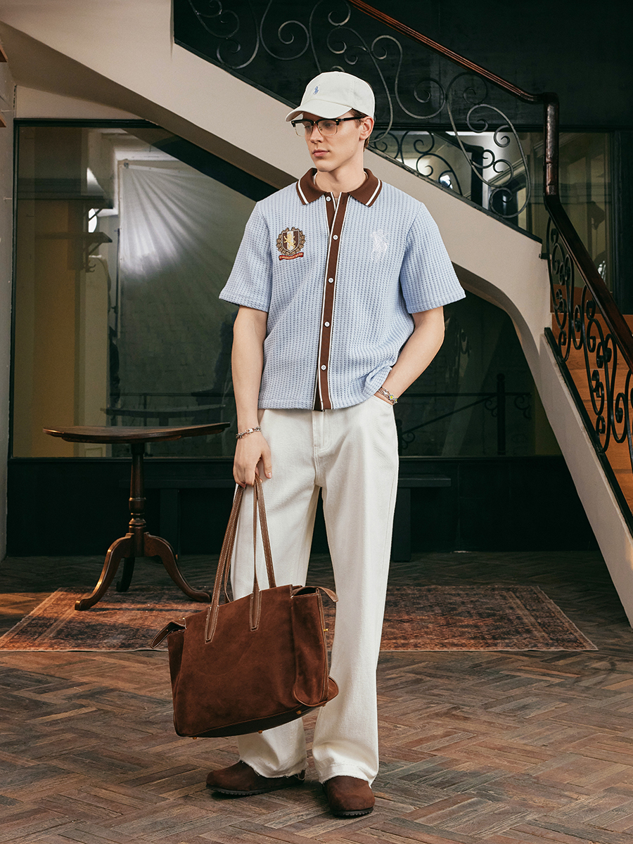 Old Money Style Color Block Short Sleeve Shirt - Soft Woven Fabric with Hollow Out Detail for Vacation, Y2K Inspired Fashion Old Money Style Color Block Short Sleeve Shirt - Soft Woven Fabric with Hollow Out Detail for Vacation, Y2K Inspired Fashion