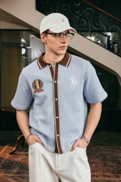 Old Money Style Color Block Short Sleeve Shirt - Soft Woven Fabric with Hollow Out Detail for Vacation, Y2K Inspired Fashion