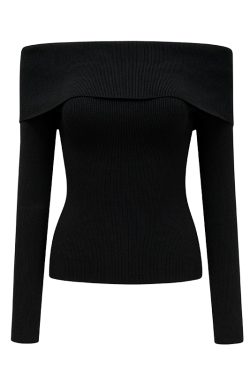 One-Shoulder Ribbed White Knitted Sweater for Women - Winter Slim Fit Hot Girl Short Top, European American Style