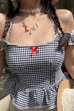 One-Shoulder Ruffled Bow Tie Blouse - Handmade Spring Summer Vacation Top in French Style