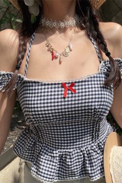 One-Shoulder Ruffled Bow Tie Blouse - Handmade Spring Summer Vacation Top in French Style