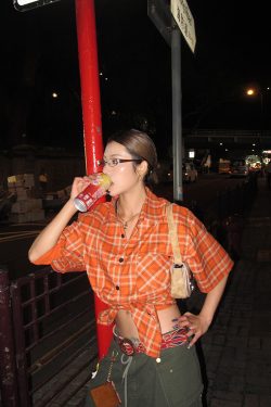 Orange Plaid Long Sleeve Shirt for Men and Women - American Retro Loose-Fitting Casual High Street Couple Top