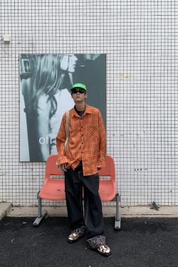 Orange Plaid Long Sleeve Shirt for Men and Women - American Retro Loose-Fitting Casual High Street Couple Top