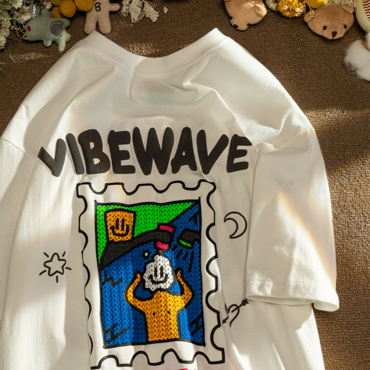 Oversized American Style Cartoon Print Short Sleeve T-Shirt for Men & Women, Plus Size Couple Outfit, Casual Cotton Top Oversized American Style Cartoon Print Short Sleeve T-Shirt for Men & Women, Plus Size Couple Outfit, Casual Cotton Top