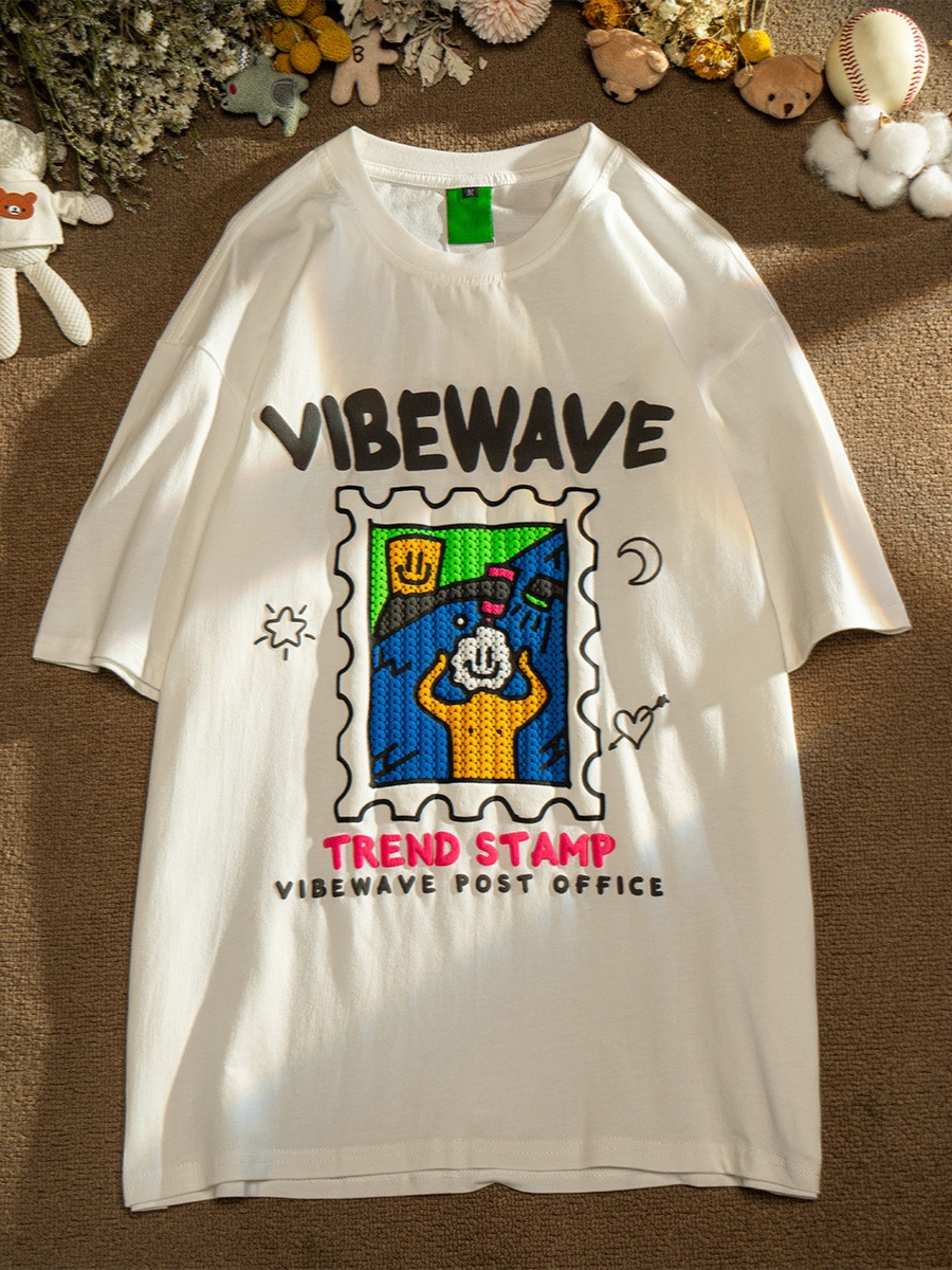 Oversized American Style Cartoon Print Short Sleeve T-Shirt for Men & Women, Plus Size Couple Outfit, Casual Cotton Top Oversized American Style Cartoon Print Short Sleeve T-Shirt for Men & Women, Plus Size Couple Outfit, Casual Cotton Top