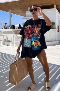 Oversized Black Short Sleeve T-Shirt for Women - American Retro Hip-Hop Style, West Coast Loose Fit, Casual 90s Fashion