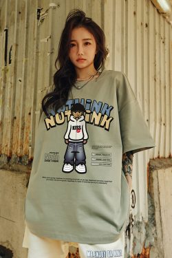 Oversized Funny Cartoon Printed Short-Sleeve T-Shirt for Men, Summer Streetwear, Casual Loose Fit, Trending Graphic Tee