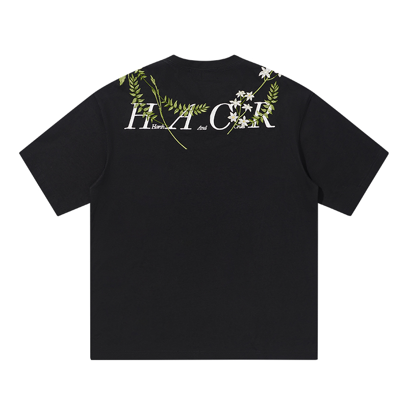 Oversized Short-Sleeve T-Shirt with Chinese-Style Floral Embroidery and Text Layout, Breathable Y2K Fashion Top Oversized Short-Sleeve T-Shirt with Chinese-Style Floral Embroidery and Text Layout, Breathable Y2K Fashion Top