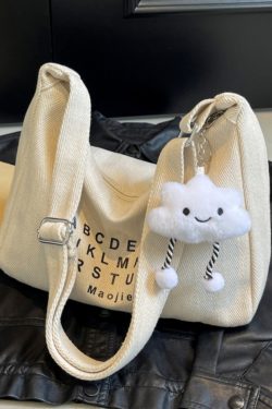 Peach Heart Canvas Underarm Bag for Women, Niche Design Single Shoulder Dumpling Bag, Korean Style Crossbody for Students