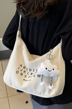 Peach Heart Canvas Underarm Bag for Women, Niche Design Single Shoulder Dumpling Bag, Korean Style Crossbody for Students