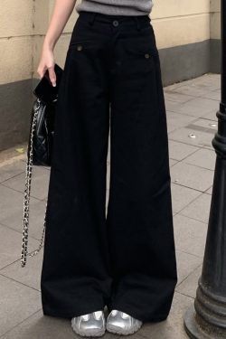 Pear Shape Wide Leg Jeans for Women - Mid Waist Loose Slimming A-Line Workwear Pants - Versatile Floor-Length Style