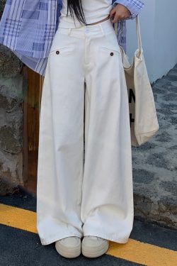 Pear Shape Wide Leg Jeans for Women - Mid Waist Loose Slimming A-Line Workwear Pants - Versatile Floor-Length Style