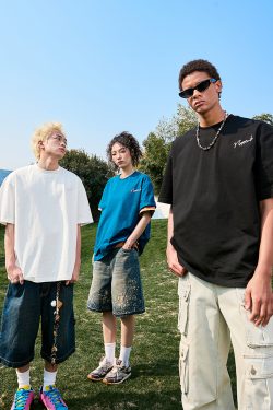 Pearl Letter Short Sleeve T-Shirt - American Vintage Streetwear Heavyweight Unisex Tee for Summer 2025 - Casual Y2K Style