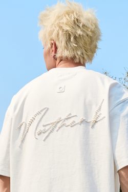 Pearl Letter Short Sleeve T-Shirt - American Vintage Streetwear Heavyweight Unisex Tee for Summer 2025 - Casual Y2K Style