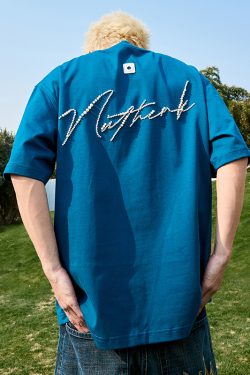 Pearl Letter Short Sleeve T-Shirt - American Vintage Streetwear Heavyweight Unisex Tee for Summer 2025 - Casual Y2K Style