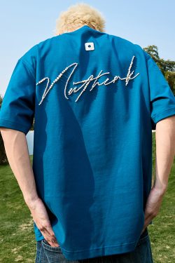 Pearl Letter Short Sleeve T-Shirt - American Vintage Streetwear Heavyweight Unisex Tee for Summer 2025 - Casual Y2K Style