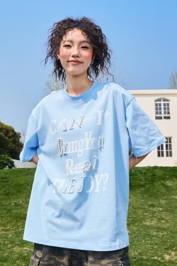 Pearl Letter Unisex Short Sleeve T-Shirt - Vintage American Style, Heavyweight, Trendy 2025 Summer Fashion