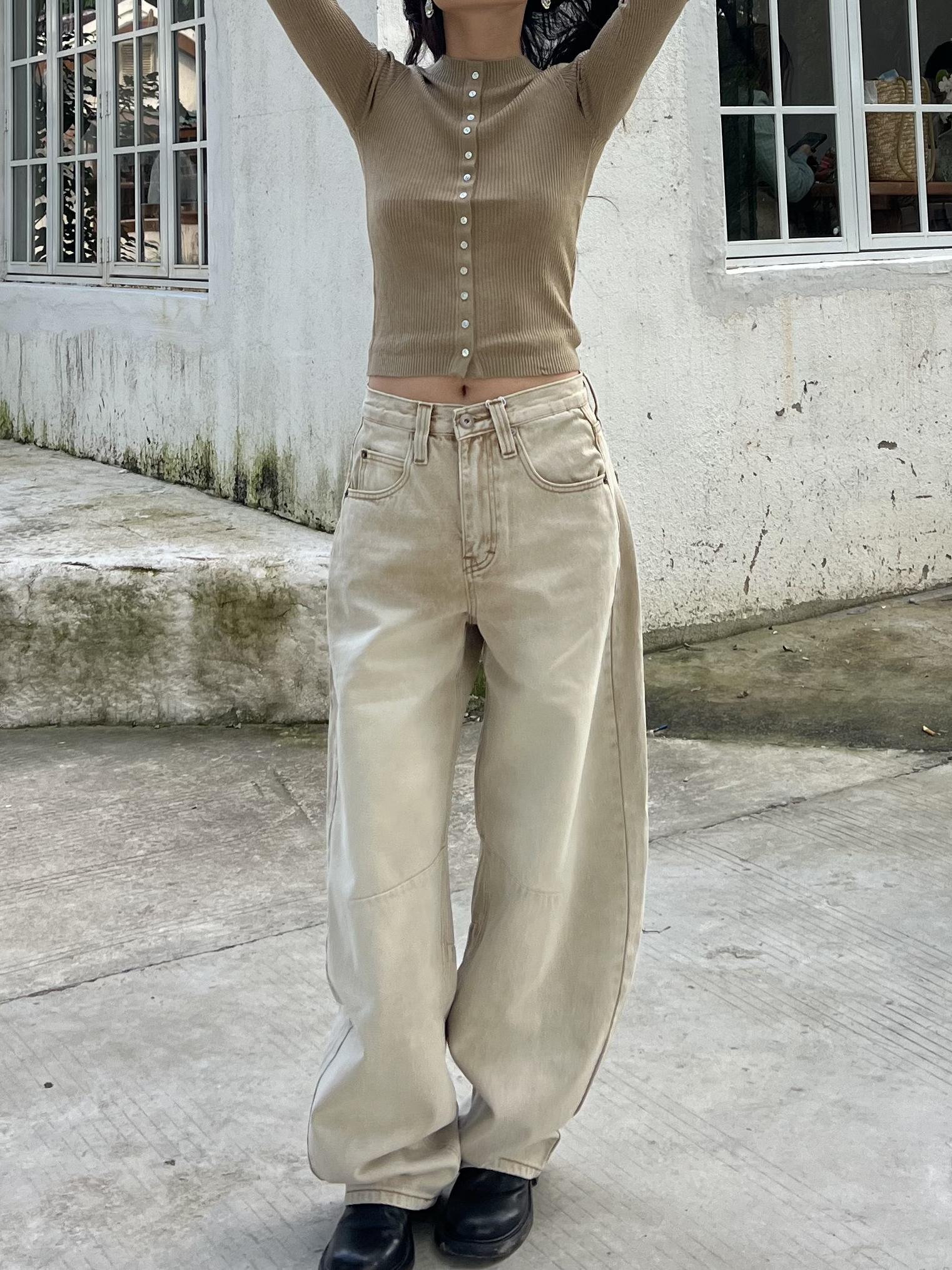 Petite High-Waisted Loose Slim Long Pants in Dirty Beige - Trendy Y2K Style for Women Petite High-Waisted Loose Slim Long Pants in Dirty Beige - Trendy Y2K Style for Women