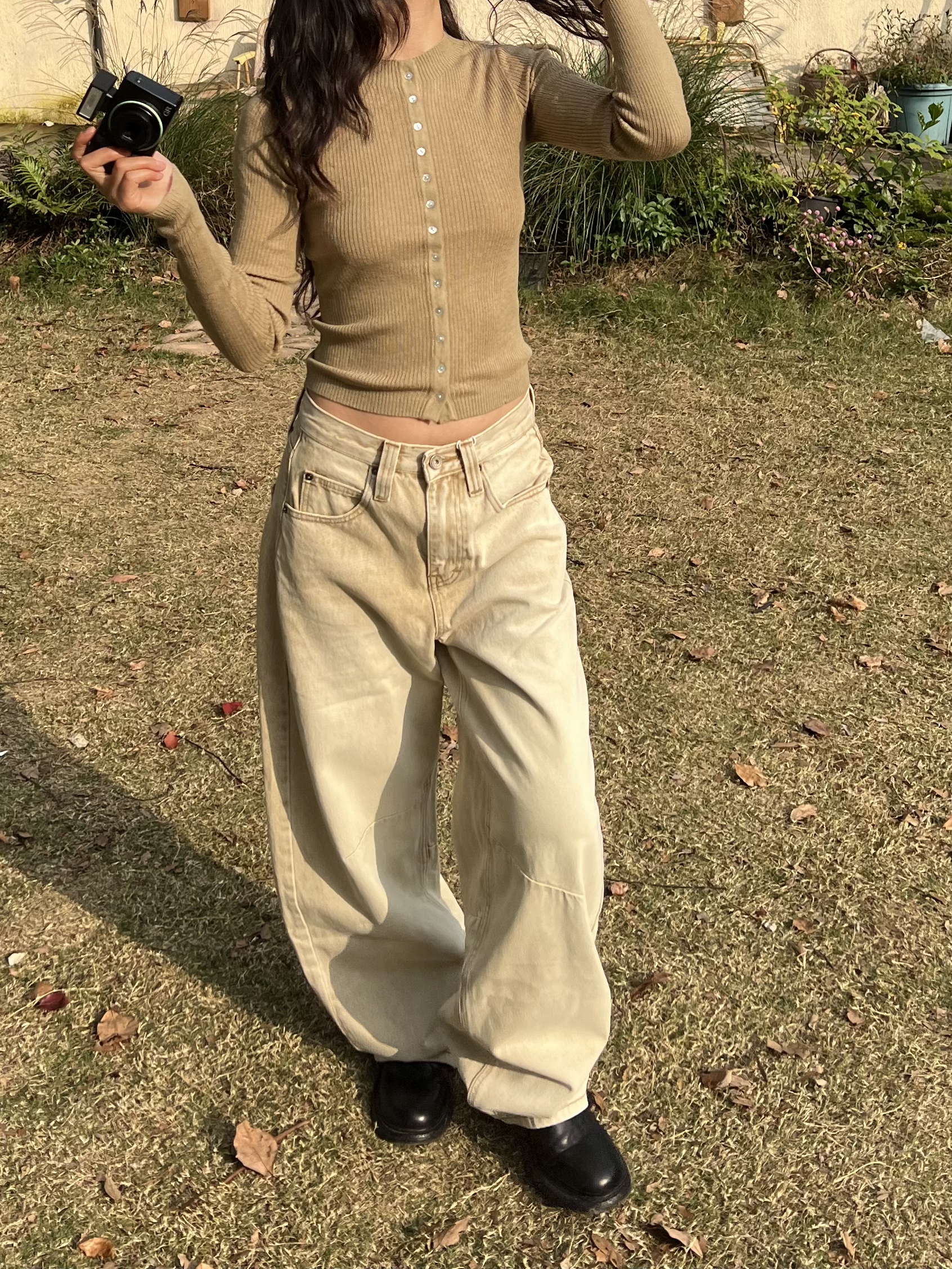 Petite High-Waisted Loose Slim Long Pants in Dirty Beige - Trendy Y2K Style for Women Petite High-Waisted Loose Slim Long Pants in Dirty Beige - Trendy Y2K Style for Women