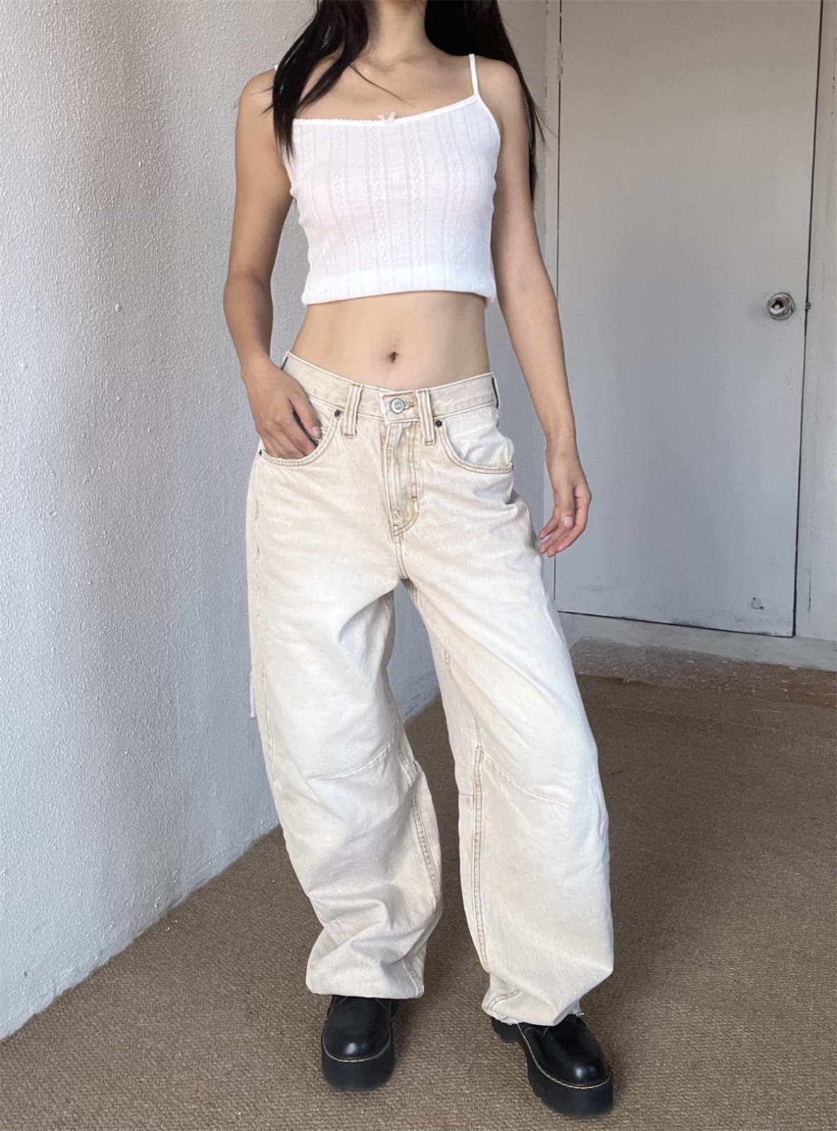 Petite High-Waisted Loose Slim Long Pants in Dirty Beige - Trendy Y2K Style for Women Petite High-Waisted Loose Slim Long Pants in Dirty Beige - Trendy Y2K Style for Women