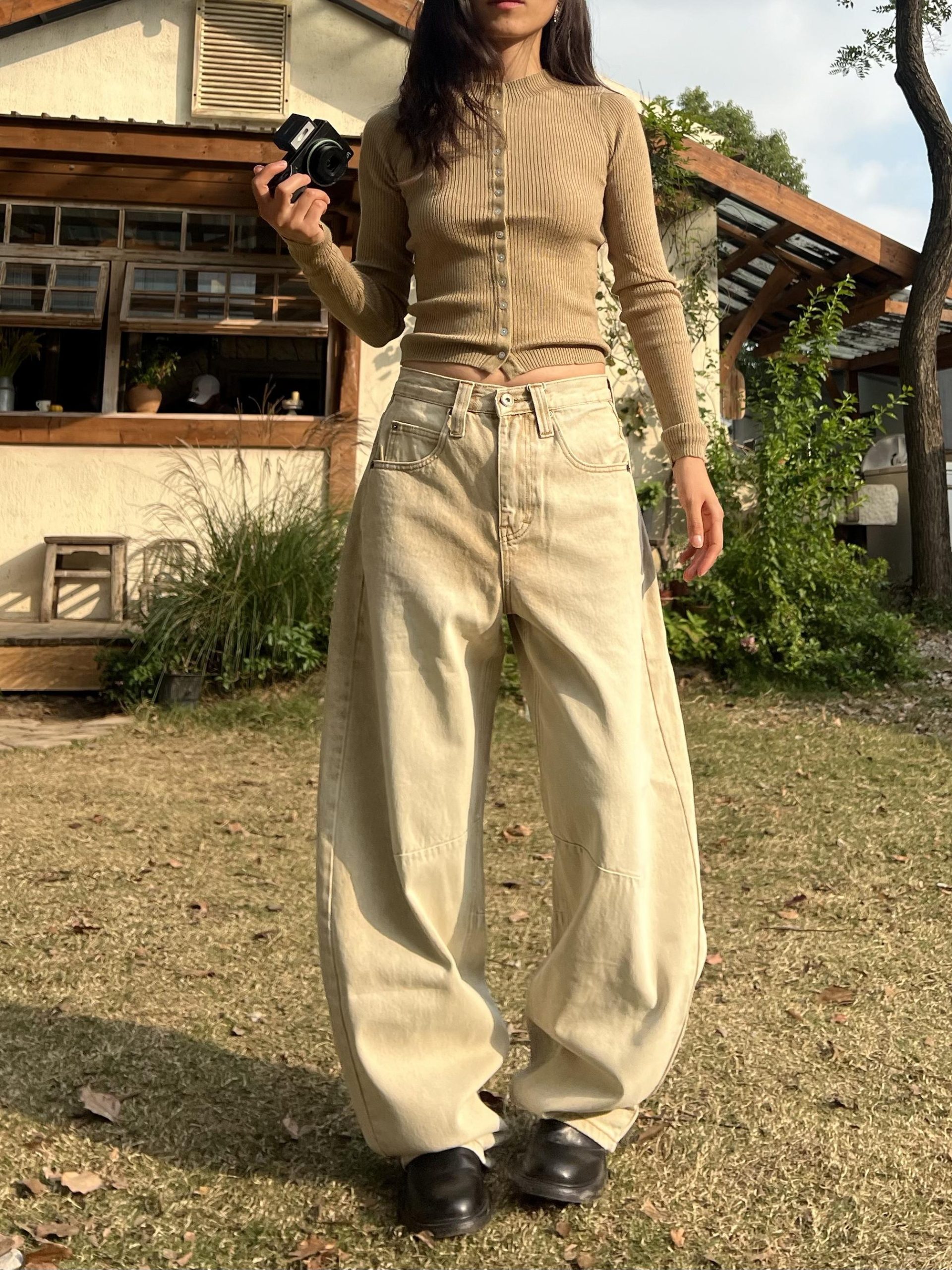 Petite High-Waisted Loose Slim Long Pants in Dirty Beige - Trendy Y2K Style for Women Petite High-Waisted Loose Slim Long Pants in Dirty Beige - Trendy Y2K Style for Women