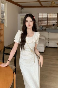 Petite Pear-Shaped French Half-Sleeve Dress - 2025 New Summer Style with Long Skirt for Effortless Elegance