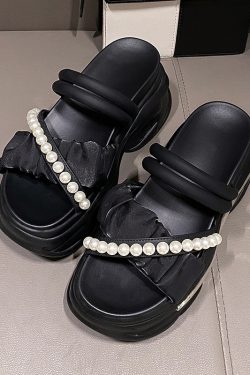 Petite Summer Open-Toe Platform Sandals - Comfortable Thick-Soled Wrinkled Design for Women - Versatile Casual Footwear