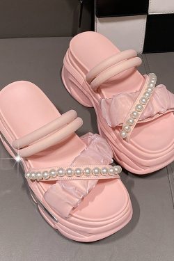 Petite Summer Open-Toe Platform Sandals - Comfortable Thick-Soled Wrinkled Design for Women - Versatile Casual Footwear