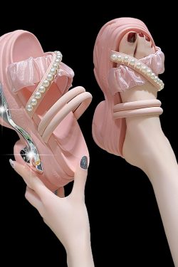 Petite Summer Open-Toe Platform Sandals - Comfortable Thick-Soled Wrinkled Design for Women - Versatile Casual Footwear