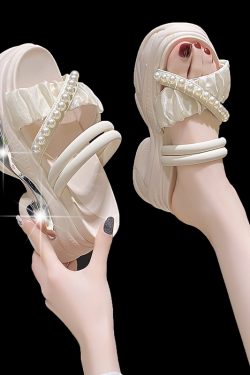 Petite Summer Open-Toe Platform Sandals - Comfortable Thick-Soled Wrinkled Design for Women - Versatile Casual Footwear