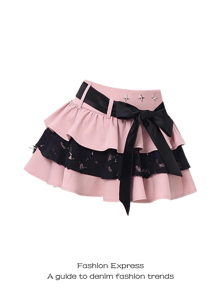 Pink Cake-Style Half-Length Skirt for Women, Sweet and Spicy Bow Tie Lace-Up Puff Skirt, 2025 Summer Fashion Pink Cake-Style Half-Length Skirt for Women, Sweet and Spicy Bow Tie Lace-Up Puff Skirt, 2025 Summer Fashion