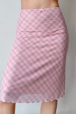 Pink Plaid DIY Skirt for Women - Elastic Waist Mesh Half Skirt, Summer Fashion, European American Style, Trendy 90s Look