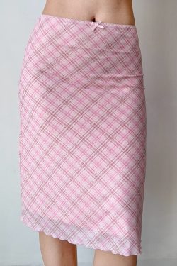 Pink Plaid Elastic Waist Skirt for Women - DIY European and American Style Mesh Half Skirt for Summer Fashion