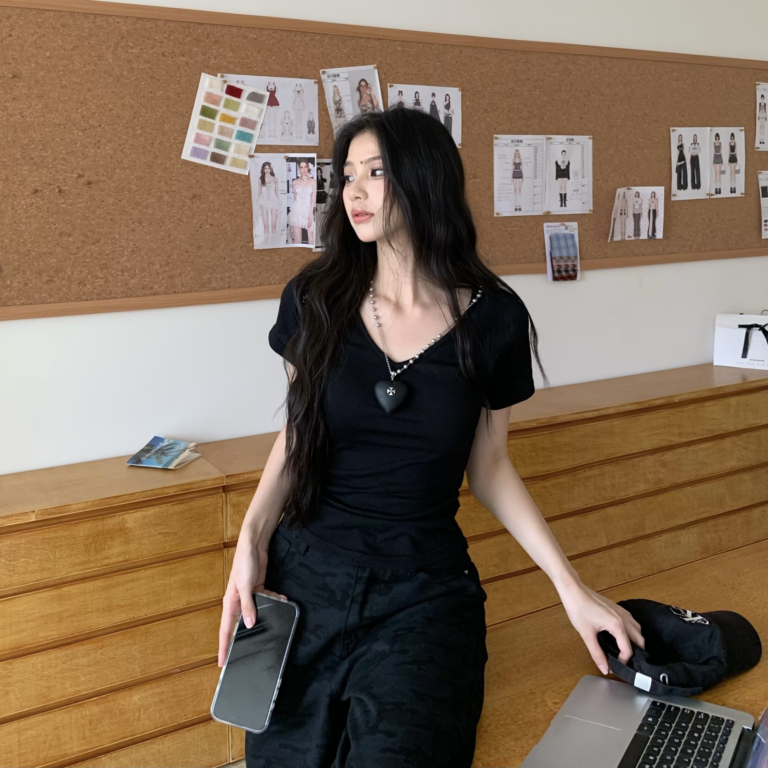 Pink Pure Desire Shoulder V-Neck Short Sleeve T-Shirt for Women - Summer Slim Fit Top - Stylish 90s Inspired Fashion Pink Pure Desire Shoulder V-Neck Short Sleeve T-Shirt for Women - Summer Slim Fit Top - Stylish 90s Inspired Fashion