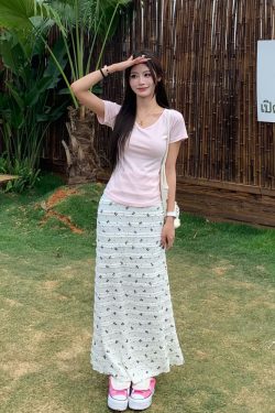 Pink Pure Desire Shoulder V-Neck Short Sleeve T-Shirt for Women - Summer Slim Fit Top - Stylish 90s Inspired Fashion