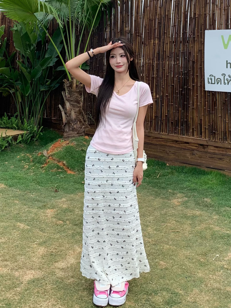 Pink Pure Desire Shoulder V-Neck Short Sleeve T-Shirt for Women - Summer Slim Fit Top - Stylish 90s Inspired Fashion Pink Pure Desire Shoulder V-Neck Short Sleeve T-Shirt for Women - Summer Slim Fit Top - Stylish 90s Inspired Fashion