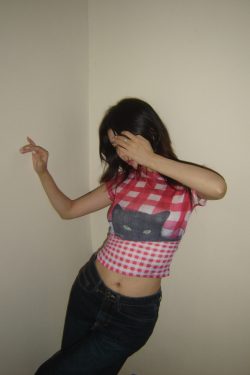 Plaid Cat Vintage Print Short Sleeve T-Shirt for Women - 2025 Summer American Hot Girl Style, Trendy Y2K Fashion