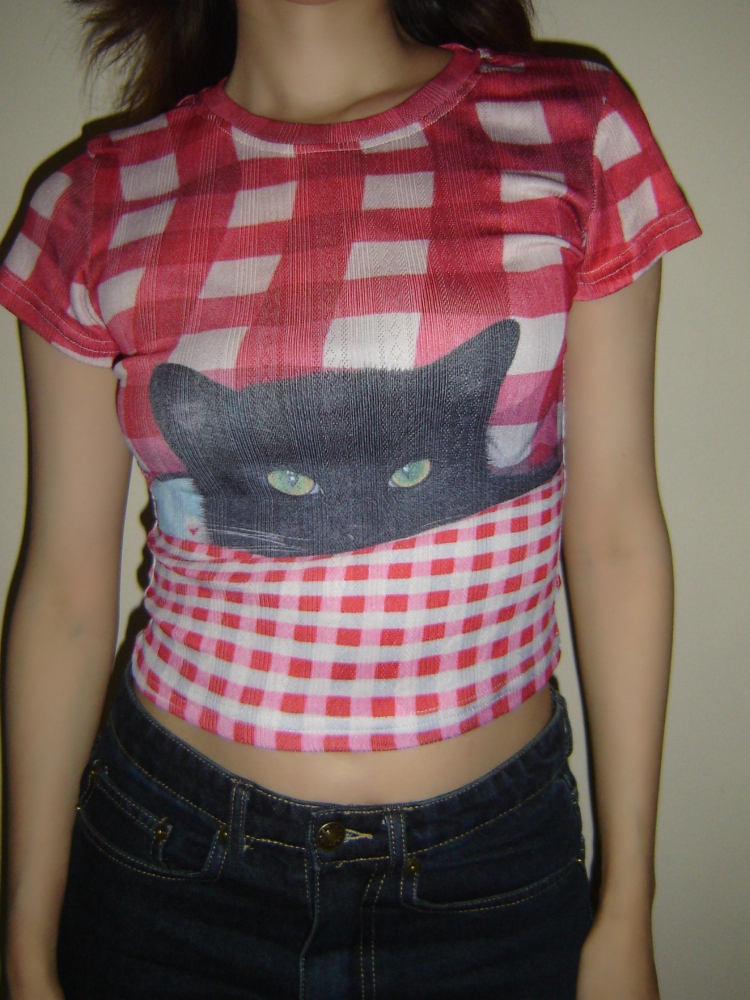 Plaid Cat Vintage Print Short Sleeve T-Shirt for Women - 2025 Summer American Hot Girl Style, Trendy Y2K Fashion Plaid Cat Vintage Print Short Sleeve T-Shirt for Women - 2025 Summer American Hot Girl Style, Trendy Y2K Fashion