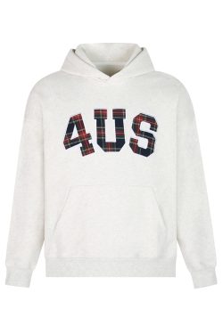 Plaid Embroidery Hoodie for Men and Women - Loose Fit, National Trend, Autumn Winter Fashion, Couples Style