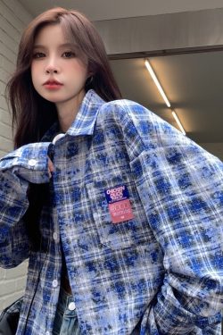 Plaid Long Sleeve Shirt for Women - Lazy Style Loose Fit Casual Blouse, Autumn Design, Niche Print Boyfriend Top