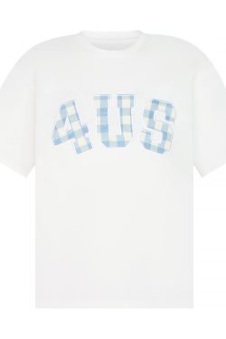 Plaid Patch Embroidery Loose Base T-Shirt for Couples - Spring Summer National Trend Short Sleeve Top