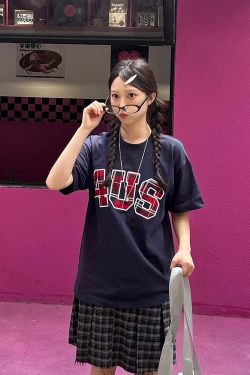 Plaid Patch Embroidery Loose Fit T-Shirt for Couples - Spring Summer National Trend Short Sleeve Top