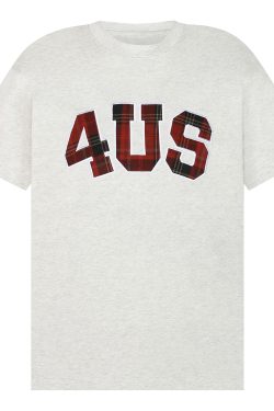 Plaid Patch Embroidery Loose Fit T-Shirt for Couples - Spring Summer National Trend Short Sleeve Top