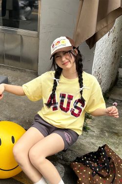 Plaid Patch Embroidery Loose Fit T-Shirt for Couples - Spring Summer National Trend Short Sleeve Top