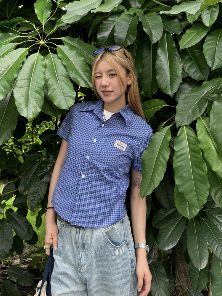 Plaid Short Sleeve Polo Shirt for Women - American High Street Style, Slim Fit, Summer Trendy Top Plaid Short Sleeve Polo Shirt for Women - American High Street Style, Slim Fit, Summer Trendy Top