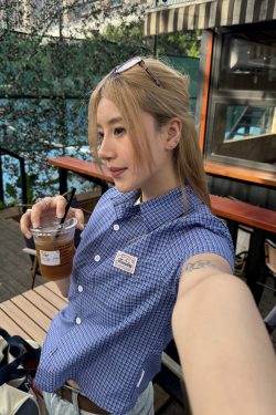 Plaid Short Sleeve Polo Shirt for Women - American High Street Style, Slim Fit, Summer Trendy Top