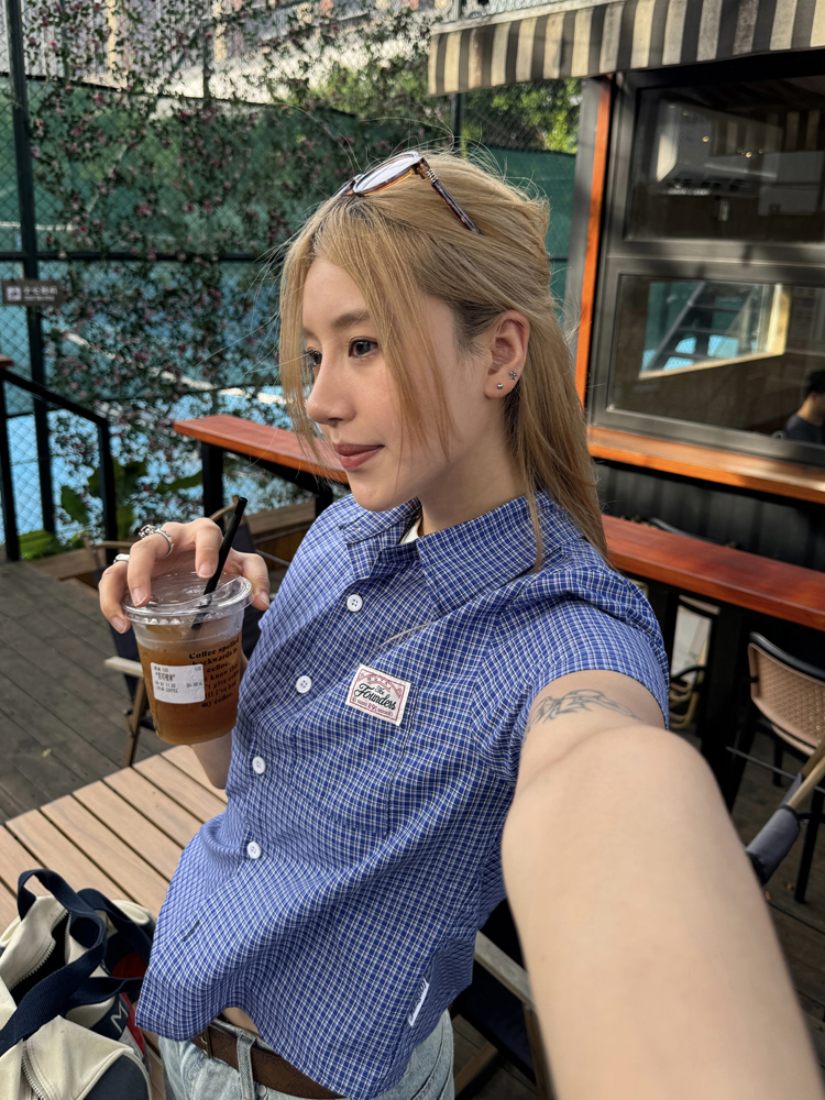 Plaid Short Sleeve Polo Shirt for Women - American High Street Style, Slim Fit, Summer Trendy Top Plaid Short Sleeve Polo Shirt for Women - American High Street Style, Slim Fit, Summer Trendy Top