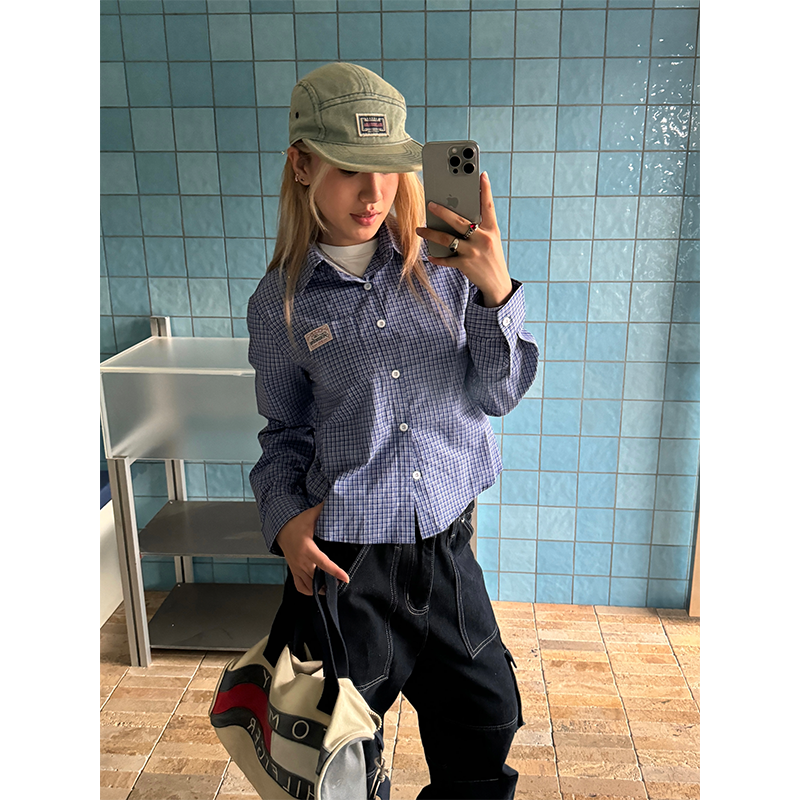 Plaid Short Sleeve Polo Shirt for Women - American High Street Style, Slim Fit, Summer Trendy Top Plaid Short Sleeve Polo Shirt for Women - American High Street Style, Slim Fit, Summer Trendy Top